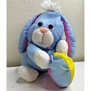 Vintage 1980s Fisher Price Puffalump 9" Blue Bunny with Egg Plush animal